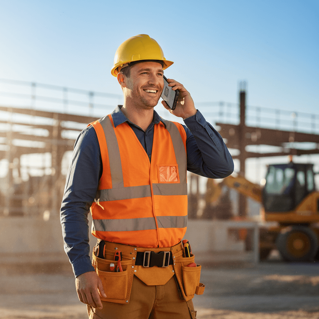 Handwerker nimmt Kundenanfrage entgegen
